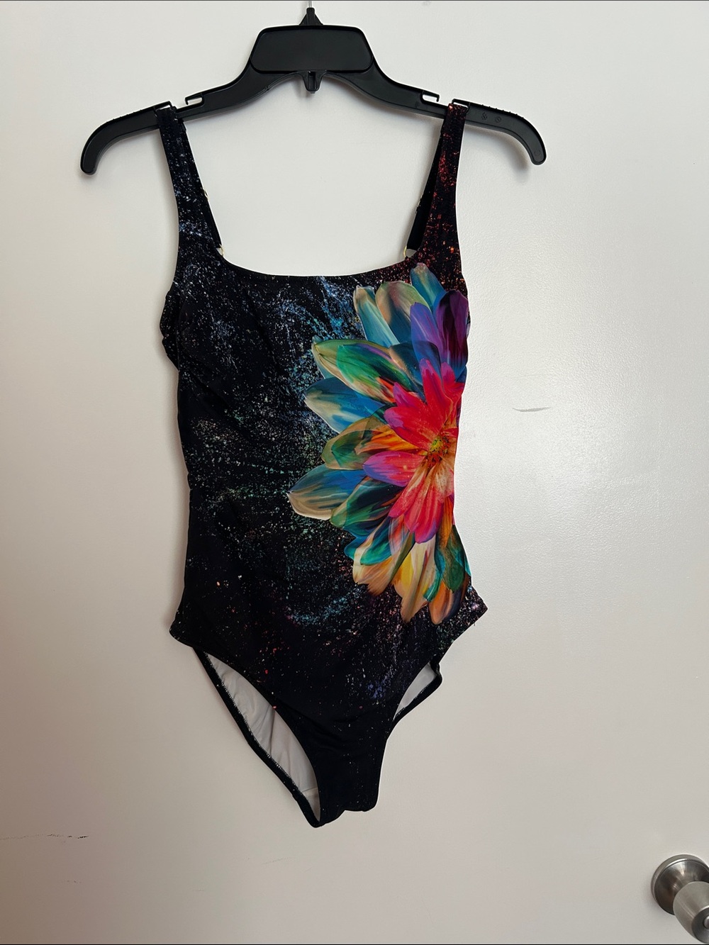Gottex Black One-Piece Swimsuit with Multicolor Floral Print w/ Matching Sarong